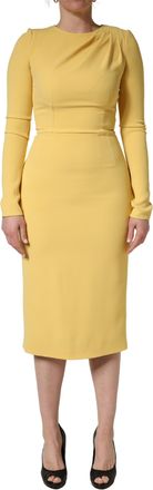 Dolce & Gabbana Womens Yellow Silk Long Sleeves Sheath Midi Dress Cotton Elastane