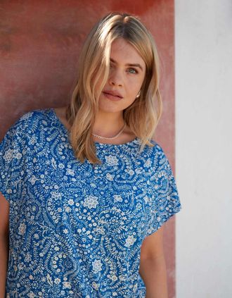 Live Unlimited London Womens Blue Paisley Jersey T-Shirt - Size: 12