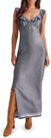 Splendid Baylee Ruffle Empire Waist Maxi Dress in Purple Ash Navy/blue Mist at Nordstrom, Size X-Small