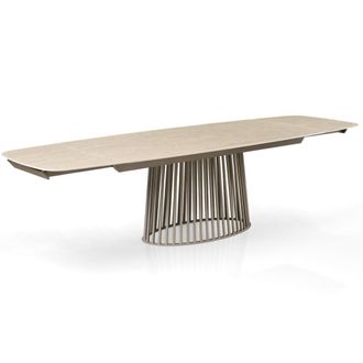 Oresteluchetta Mesa extensible cer&aacute;mica/metal travertino-platino 75,5x100x200-300