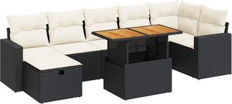 vidaXL Set Sof&aacute;s Jard&iacute;n Y Cojines 5 Pzas Rat&aacute;n Sint&eacute;tico Acacia Negro Vidaxl