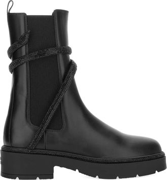 Rene Caovilla embellished boots - women - Calf Leather/Calf Leather/Fabric/Rubber - 38 - Black