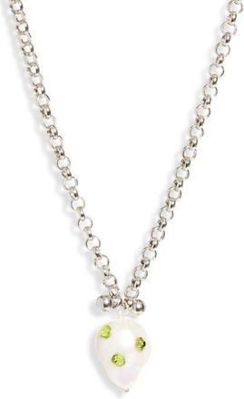 Justine Clenquet Joan Freshwater Pearl & Crystal Pendant Necklace in Acid Green at Nordstrom