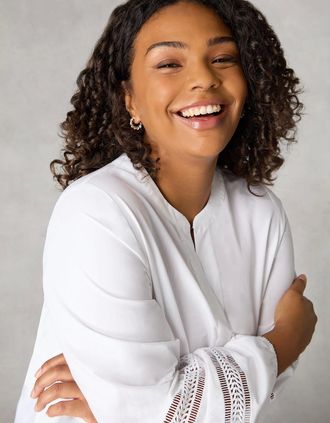 Live Unlimited London Womens White Cotton Ladder Trim Shirt - Size: 14