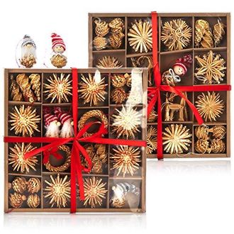 Com-Four 112-teiliges Strohsterne Set - Christbaum-Schmuck - Stroh-Anh&auml;nger f&uuml;r den Weihnachtsbaum - nat&uuml;rlicher Christbaum-Behang - Weihnachtsdekoration