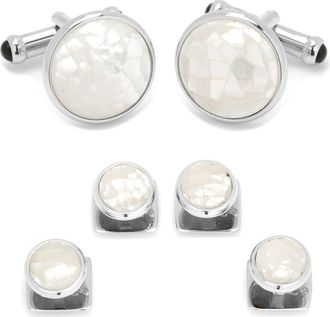 Cufflinks Inc. Mother-of-Pearl Cuff Link & Shirt Stud Set in Silver/White at Nordstrom