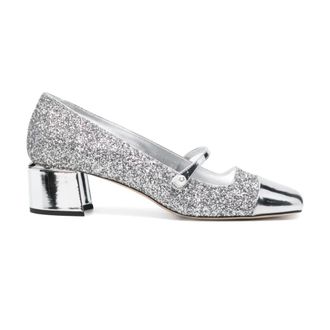 Jimmy Choo London Pumps, female, Gray, Size: 6 US Elisa 45 Silver Glitter Leather Pumps