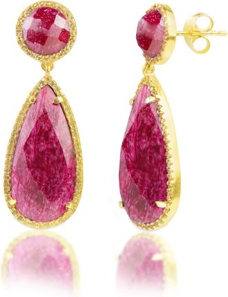 MAX + STONE 18k Gold Over Sterling Silver 16 CT. TW Big 2 Stone Gemstone Dangle Earrings