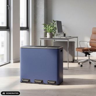 hjh OFFICE Cubo de basura de acero de 54 litros azul