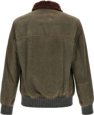 Brunello Cucinelli Shearling-Collar Lamb Leather Jacket