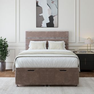 Bedmaster Chenille Ottoman Divan Base & Lined Headboard in Silver | Size: Single