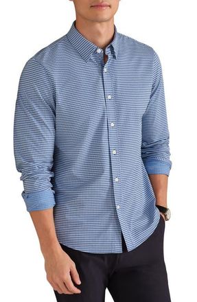 Rhone Commuter Slim Fit Gingham Check Performance Button-Up Shirt in Navy Gingham at Nordstrom, Size Xx-Large