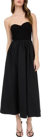 Blu Pepper Mixed Media Strapless Midi Dress in Black at Nordstrom Rack, Size Medium