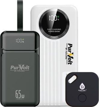 Pursonic Power & Protection Bundle 40,000mAh Power Bank, LED Fast Charger & Smart Tracker in Black at Nordstrom