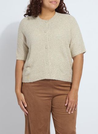 Lyss&eacute; Kennedy Short Sleeve Lurex Feather Cardigan Curvy