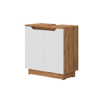 Vicco Mueble Bajo Lavabo Lotta, Roble/rayas Blancas, 59.8 X 62.1 Cm Con 2 Puertas, Vicco