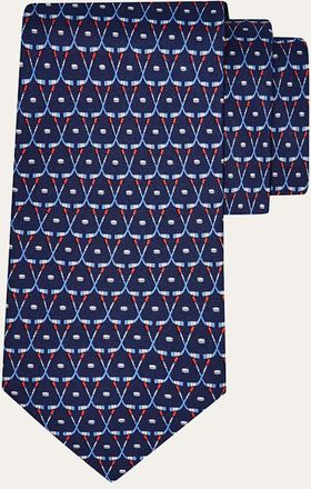 Ferragamo Mens Geometric Hockey Stick Silk Tie