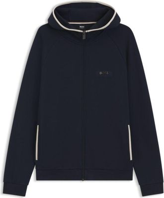 BOSS Cotton-blend zip-up hoodie with contrast binding