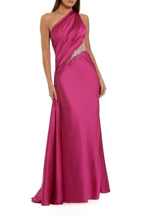 Mac Duggal One Shoulder Charmeuse Gown With Beaded Cutout in Magenta at Nordstrom, Size 12