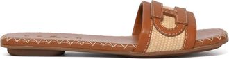 Hogan H685 Flat Sandals In Leather And Raffia