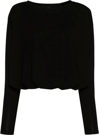 Pinko Round-neck Knitwear, female, Black, Size: S Black Draped Jersey Sweater Love Birds