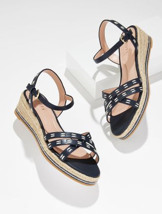 Talbots Pamela Vachetta Wedge Sandals - Blue - 10 1/2 M Talbots