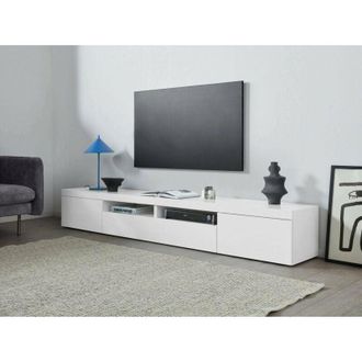 Dmora Mobile porta tv Animali, Credenza bassa da soggiorno a 3 ante, Base porta tv, 240x40h35 cm, Bianco lucido - Dmora