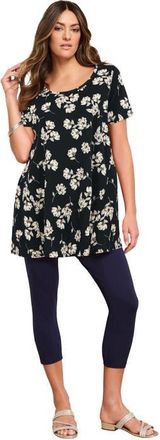 Roaman's Plus Size Cotton Ultimate Scoopneck Swing Tunic in Black Ivory Begonia at Nordstrom, Size 32