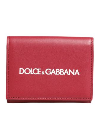 Dolce & Gabbana Rood Leren Dikke Logo Print Drievoudige Kaartenhouder Wallet