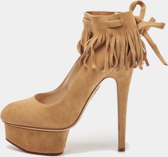 Charlotte Olympia Beige Suede Dolly Platform Pumps