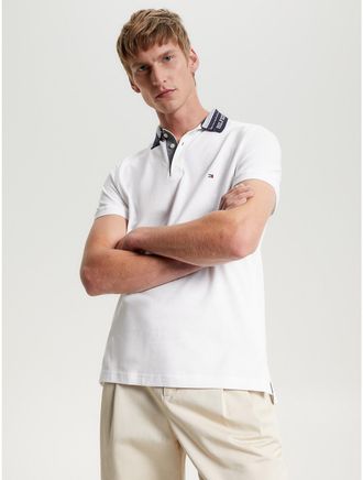 Tommy Hilfiger Mens Slim Fit Logo Collar Mouline Polo - White - XL