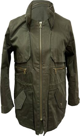 Sandro Rain Zip Jacket in Olive Green Cotton