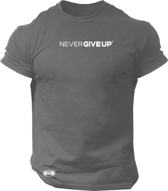 Generic Never Give Up T Shirt Gym Monster Clothing Bodybuilding Training Workout Exercise Boxing MMA Top (UK, Alpha, 3XL, Regular, Regular, Charcoal)