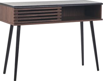 Beliani Beliani - Consola Madera Oscura Negro 110 X 40 Cm Puerta Corredera Listones R&uacute;stico Perth