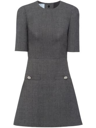 Prada button-embellishment wool minidress - women - Wool - 44 - Grey
