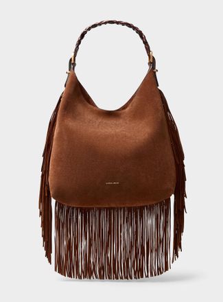 Vanessa Bruno Womens Jess cognac fringed suede hobo bag