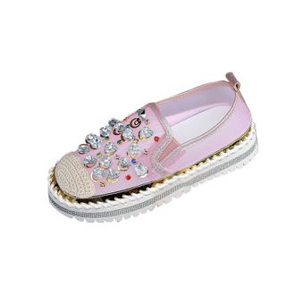 Generic Slip On Shoes Women Wide Width Flat Shoes Mesh Rhinestone Stylish Breathable Thick Sole Comfortable Casual Walking Shoe Leisure Outdoor Pink