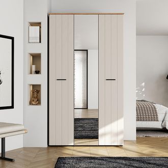 Dmora Guardarropa 3 Puertas Bhakta, Armario Dormitorio 4 Estantes, Perchero, Apertura Abatible, 117x54 Cm Blanco Crema