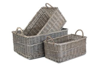 Red Hamper Wicker Shallow Antique Wash Storage Basket Set of 3 in Brown