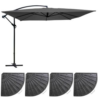 Oviala Sombrilla colgante inclinable (3 x 3 m) y 4 losas lastradas gris