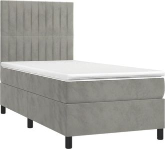 vidaXL Cama Box Spring Colch&oacute;n Y Led Terciopelo Gris Claro 90x190 Cm Vidaxl