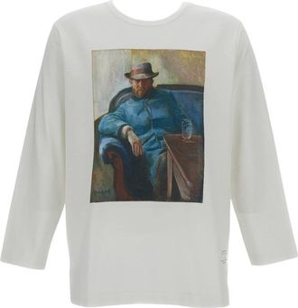 Junya Watanabe Munch Bedrukte Long Sleeve T-Shirt - Heren - Longsleeves - Wit - S - Katoen - Tops