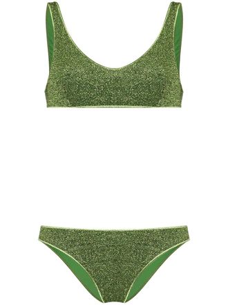 Os&eacute;ree Lumi&egrave;re Sporty lurex bikini set - women - Polyamide/Polyamide/Spandex/Elastane/Metallic Fibre - S - Green