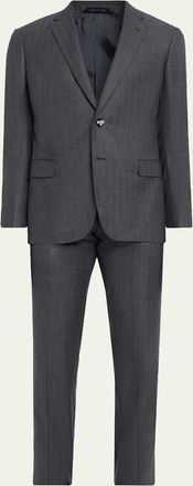 Giorgio Armani Mens Wool Herringbone Single-Breasted Suit