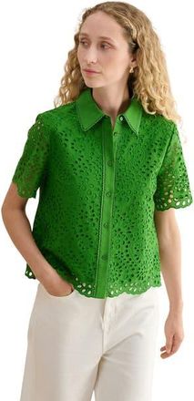 Hobbs London Caroline Short Sleeve Loose Fit Shirt in Emerald Green at Nordstrom, Size 10