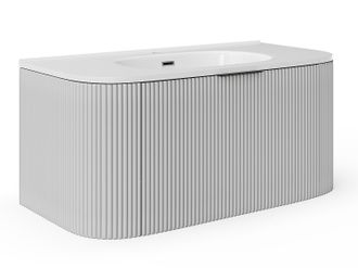 Vente-Unique Mueble de ba&ntilde;o flotante con lavabo empotrado - Blanco mate - 100 cm - LOMERI