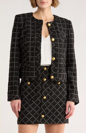 Ted Baker Viv Crewneck Tweed Crop Jacket in Rich Black at Nordstrom Rack, Size 12
