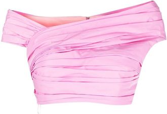 Dsquared2 pleated off-shoulder cropped top - women - Polyester/Polyester - 42 - Pink