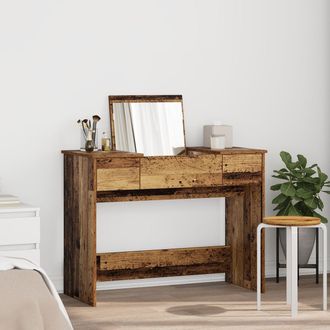 Berkfield Home Dressing Table with Mirror Old Wood 100x45x76 cm in Brown | Size: 100 x 45 x 76 cm
