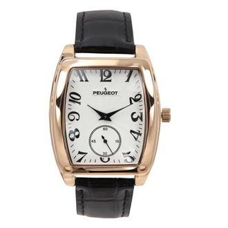 Peugeot Vintage Tonneau Remote Sweep Leather Watch- 50x38MM in Rose Gold at Nordstrom